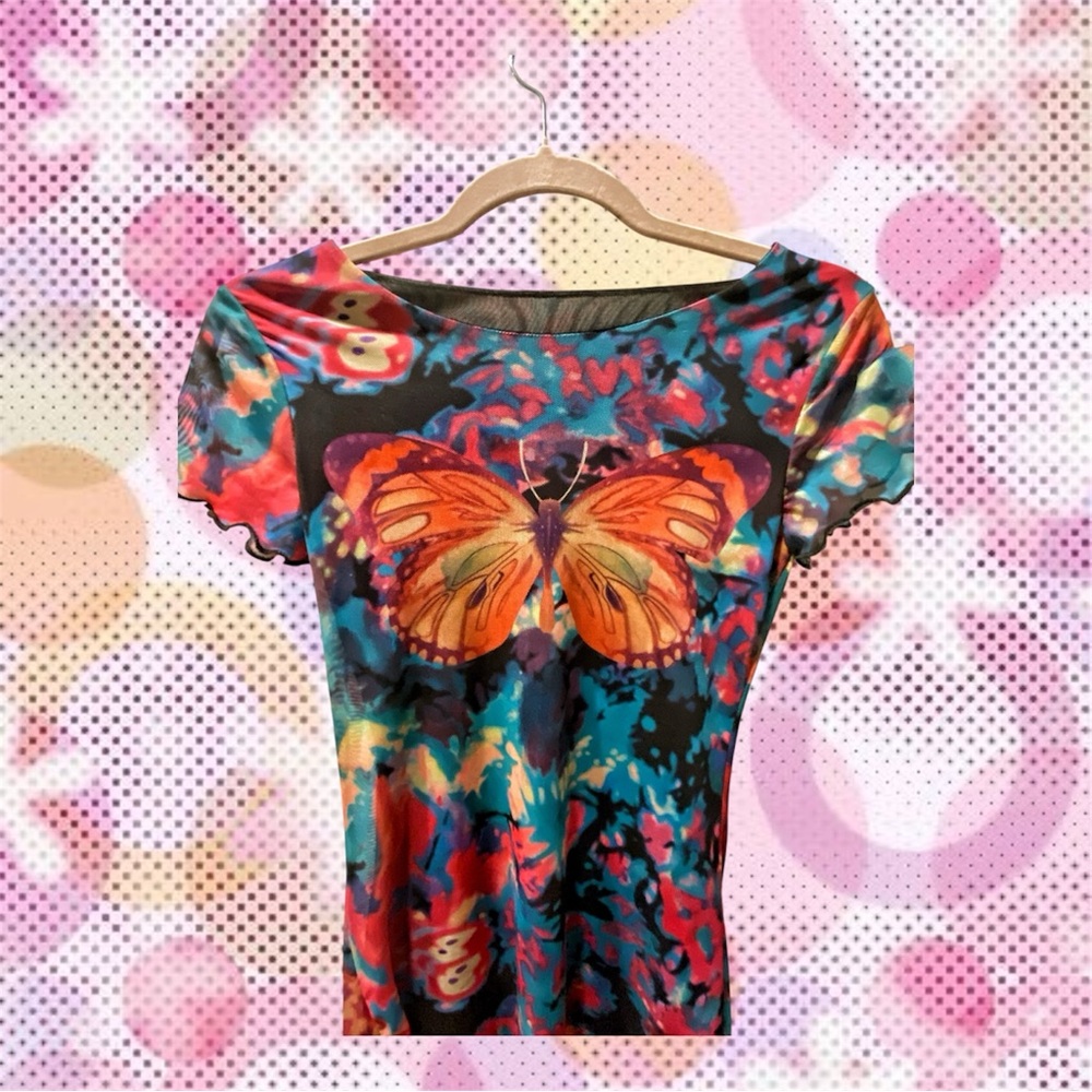 Delia*s Inspired Butterfly Mesh Mini Dress – Size XS/S - Picture 2 of 4